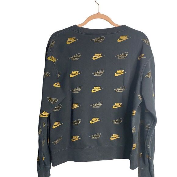 NIKE SPORTSWEAR WOMEN SHINE Small CREW SWEATSHIRT BLACK/METALLIC GOLD - Picture 3 of 9